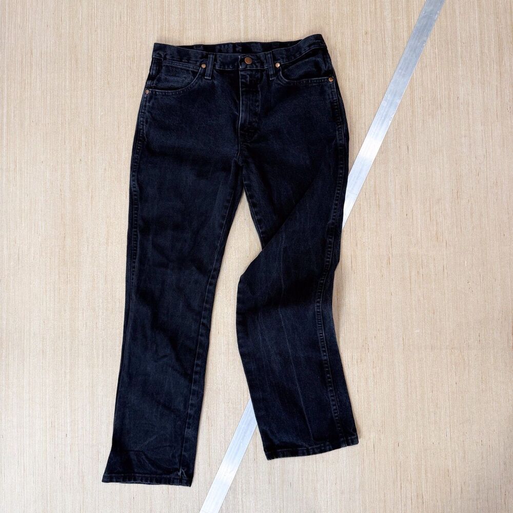 Wrangler Vintage Black Washed Straight Leg Jeans Western Denim